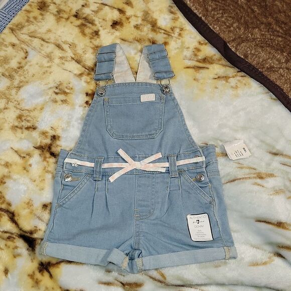 New 7 For All Mankind Denim Shortalls Short Overalls Size 18 months - Picture 1 of 9